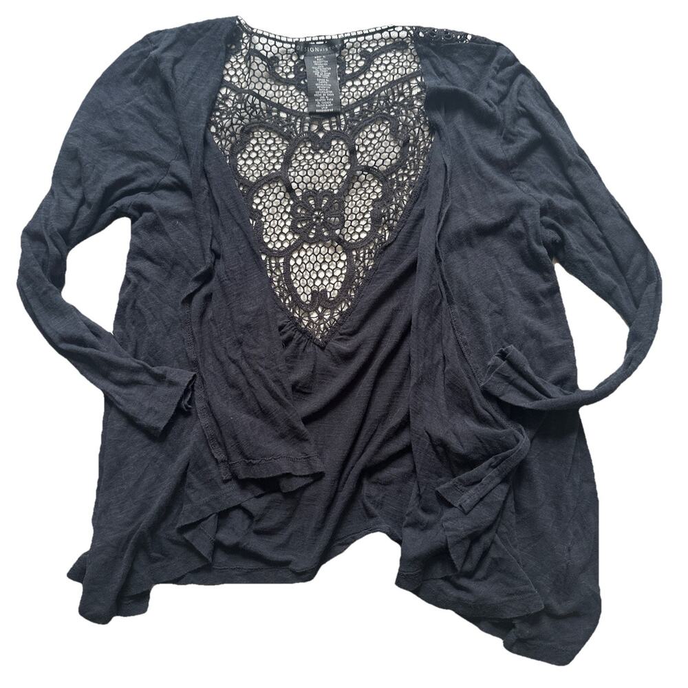 Design History Light Weight Black Crochet Back Cardigan Size Missy X-Large